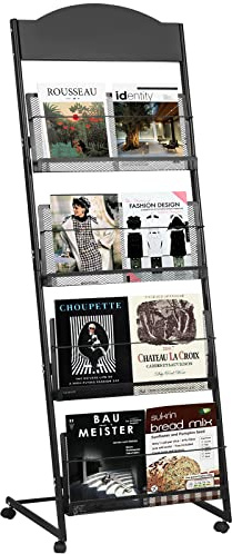 XIDIHF 18.9''W Floor-Standing Magazine Display Rack, Rolling Journals, Brochure & Newspaper Stand, Literature Holder for Trade Shows, Exhibitions, & Offices, Black