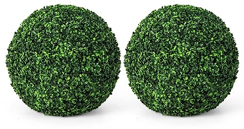 COSTWAY 2 PCS Pianta Artificiale Alta con Palline di Bosso 48 cm, Sfere Decorative a Prova di Raggi UV, Decorazione per Interni ed Esterni