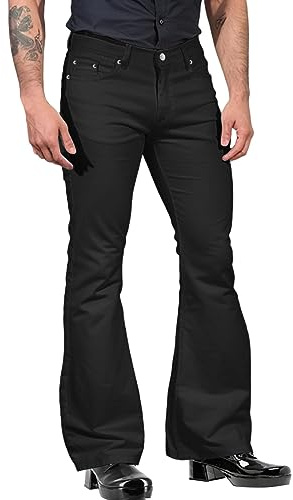 Pantalones acampanados para hombre, pantalones casuales de los años 70, vaqueros de discoteca, hippie, corte de bota con gran golpe, retro, acampanado, estilo años 80s, vaqueros vintage para hombres