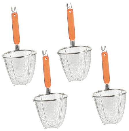 BESTonZON 4pièces Passoire À Nouilles Acier Inoxydable Avec Poignée Bois Pour Pâtes Et Soupes Égouttoir Pratique