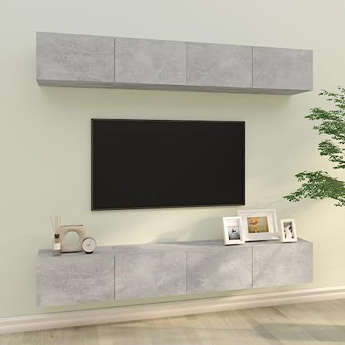 ShGaxin TV-möbler 4 delar betonggrå 100 x 30 x 30 cm, TV-skåp, TV-bord, TV-skåp, TV-skåp, TV-skåp, vardagsrumsmoduler, moderna vardagsrumsmöbler