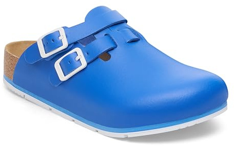 Birkenstock Kay Pro Pantoufles en cuir pour homme et femme – Sabots – Certifié selon la norme EN ISO 20347:2022 – Chaussures professionnelles pour médecine, restauration et service, bleu, 43 EU
