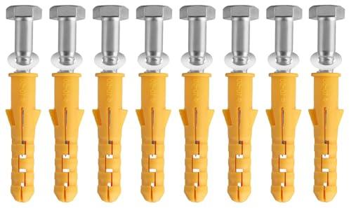 8 Pcs Heavy Duty Masonry Concrete Brick Wall Plugs(M10x50mm) & 8 Pcs Coach Screws(M8x55mm) &8 Washers, Hex Head Lag Screws with Wall Fixings Plugs for TV Bracket Shelves Mounting