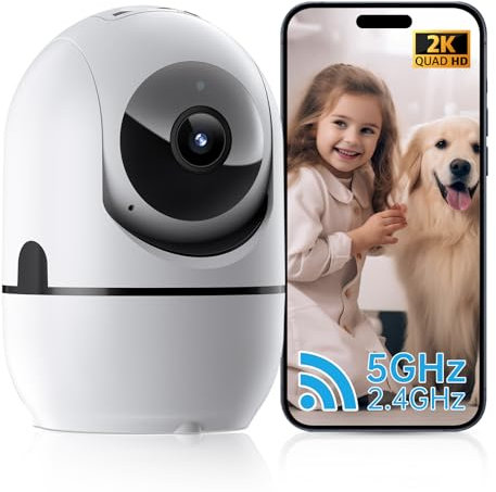 JUFLSKY 2K 3MP Überwachungskamera Innen,2.4GHz & 5GHz WiFi Kamera Überwachung Innen, PTZ Hundekamera, Nachtsicht,Sirene, Bewegungserkennung, Zwei-Wege-Audio,Cloud&SD-Karten