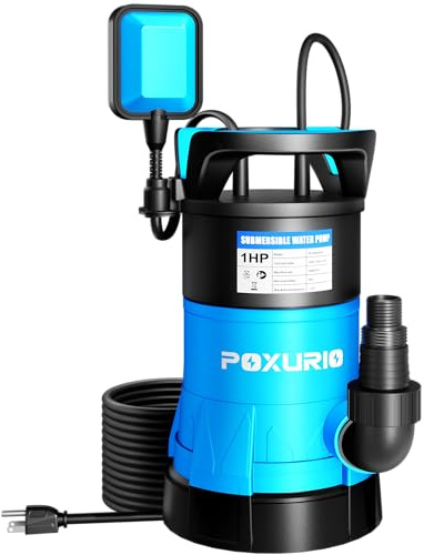 POXURIO Submersible Sump Pump, 1HP 5300GPH High Flow Dirty Clean Water Transfer Pump with Automatic Float Switch, 26FT Long Cord for Pond, Swimming Pool, Flooded Cellar, Aquarium and Irrigation