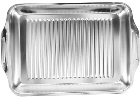 GALPADA Plat Rectangulaire Acier Inoxydable Pour Poisson Grillé Plaque à Rôtir Compatible Induction Assiette à Barbecue Pratique