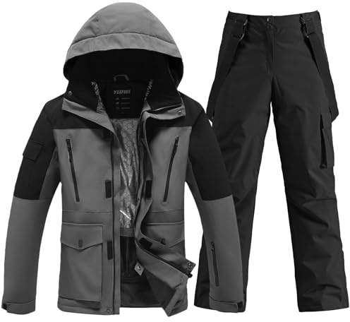HOTIAN Ensemble de veste et pantalon de ski pour homme, combinaison de neige hivernale chaude, imperméable, coupe-vent, vêtements de ski, ensemble de snowboard, XL