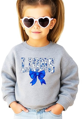 Olive Loves Apple Floral Lions Team Sweatshirt for Women, Teens & Kids Blue Coquette Bow Sports Team Sweater Gray Sweatshirt Youth Medium