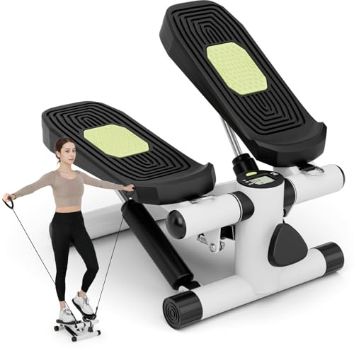 COSTWAY Mini Stepper for Workout, Portable Hydraulic Stepper with Resistance Bands, LCD Monitor and Height Adjustable Pedals, Compact Under Desk Stepping Machine for Home Gym Fitness