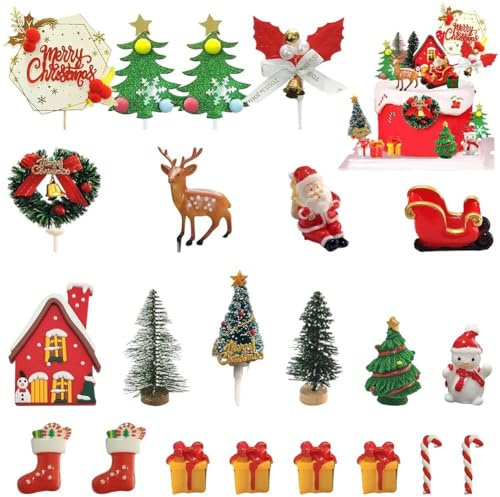 Zghhc Lot de 22 Décorations De Gâteaux De Noël, Mini-Sapin De Noël, Bonhomme De Neige Père Noël