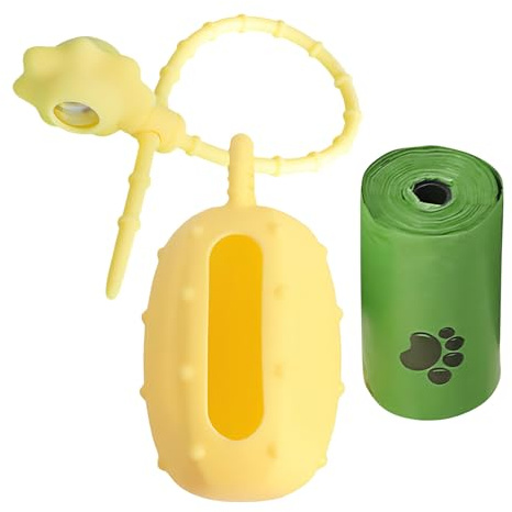 Soporte para bolsas de excrementos de perros – Dispensador de excrementos de cactus de silicona, portador de para cachorros con luz LED, almacenamiento colgante de excremento de mascotas con lu