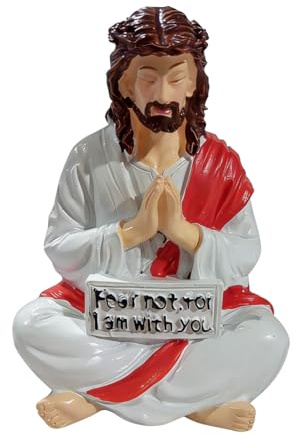 Fangfhai Jesus Resin Desk Companion Figurine, Handmade Sitting Design Jesus Christ Statue, ''I Am With You Always'' Sign Jesus1 Statue Decor, Car Dashboard Home Office Table Decor Religious Gift