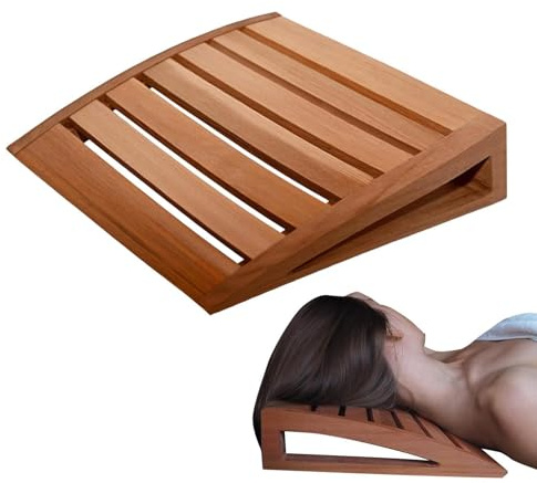Almohada De Madera Para Sauna - Reposacabezas Ergonómico Para El Cuello De 38 Cm, Diseño Transpirable De Madera Natural | Accesorio Para La Relajación, Cojín De Soporte Para La Cabeza Antideslizante D