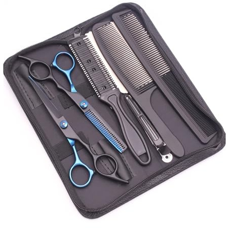 Hair Scissors Hairdressing 6 Haircut Set Thinning Shears Razor Combs C1001(C1001 -HeiLanK-A)