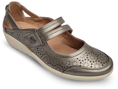 Cushion Walk Wide Fit Ladies Mary Jane Comfort Shoes Womens EEE Loafer Sandals Wedge Summer Holiday Touch Strap UK 4-8