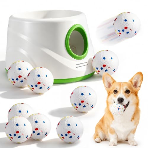 BORDRISE Máquina para lanzar pelotas de perro con 9 pelotas de tenis E-TPU | Juguete interactivo eléctrico para perros pequeños, lanzador de pelotas para perros, tenis, máquina para interior y exterior
