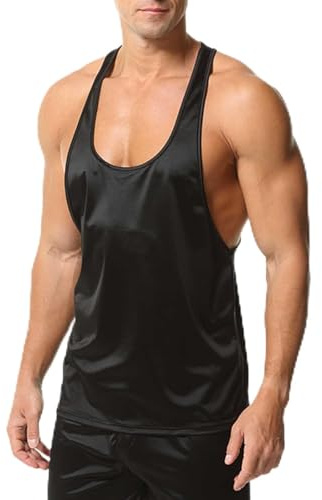 T-shirt d'été pour homme - Sans manches - En satin - Débardeur fonctionnel sans manches - Décontracté - Débardeur extensible - Chemise de nuit élégante