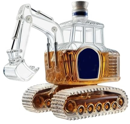 Whiskykaraff – 350 ml grävmaskin stil karaff glas sprit hällpip prydnad | Bourbon lounge bar gåva man firande lyxig uppvisning samlarobjekt present modern vintage monter exklusiv