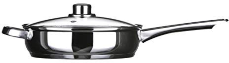 Premier Housewares 408163 - Sartén Honda Antiadherente con Tapa de Cristal, 24 cm, Color Plateado