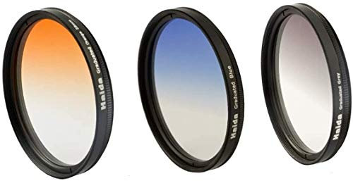 3er Verlaufsfilter Set (Blau, Grau, Orange) für Digitalkameras - Filterdurchmesser 77mm - Inkl. passendem Filtercontainer