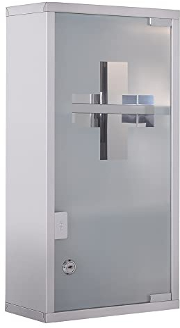 HOMCOM Stainless Steel wall mounted Medicine Cabinet with 2 Shelves + Security Glass Door Lockable 48 cm(H)