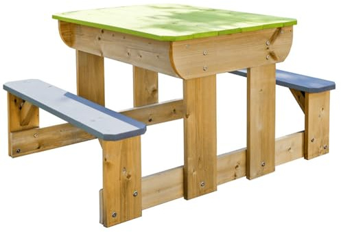 Wendi Toys T2 | Arena y Agua Picnic Mesa con Madera Bancos | Niños Mesa de Juegos con 2 plástico bandejas para Arena y Agua y Tapa | Juego para Niños | Seguro y Portátil | Fomenta el Juego Creativo