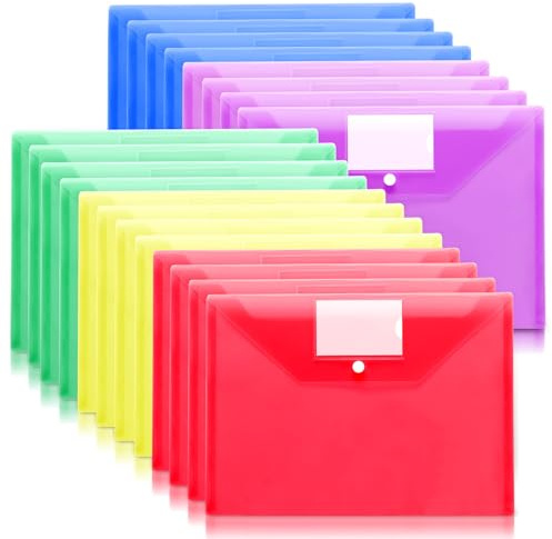 A4 Plastic Wallets Folders-10 Pack Popper Wallets with Label Pocket,A4 Document Folder for Document Storage and Office Organization Supplies - Assorted Colours Snap Button