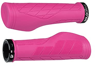 SOLODRIVE Ergonomic Design Mountain Bike Grips, Comfortable Bicycle Handlebar Grips, Single Lock-on and Non-Slip MTB Handle, Fit MTB, E-Bike, Hybrid, Scooter (Pink)