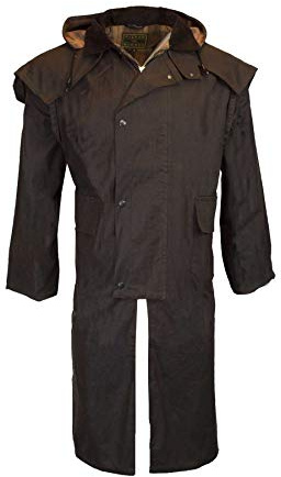 WALKER AND HAWKES - Men's and Women 100% Wax Cotton Stockman Olive Brown Water Resistent Heavyweight Cape Coat - Brown - XX-Large