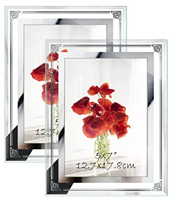 HORLIMER 5x7 Picture Frame Set of 2, Glass Photo Frame 5 by 7 for Tabletop, Horizontally or Vertically