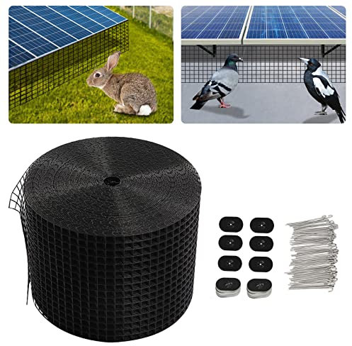 JAYEUW 8in X 100ft Solar Panel Bird/Squirrel/Critter Guard Mesh Kit, Bird proofing Wire Screen Protection Wire mesh PVC Coated Galvanized Steel mesh Bird/Biological Protection kit, 70 Fastener Clips