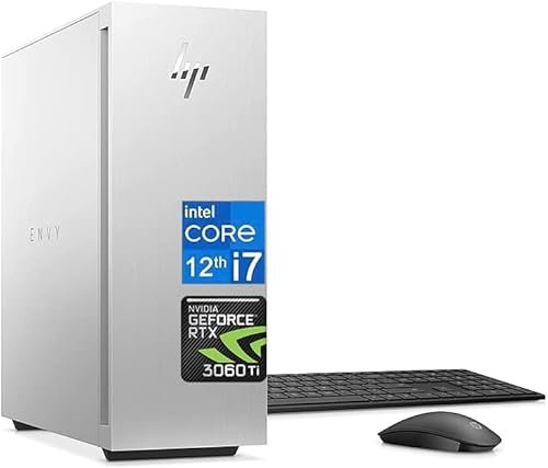 HP 2023 Newest Envy Desktop PC, 12th Gen Intel Core i7-12700 Processor (12 Cores, 3.9GHz), NVIDIA GeForce RTX 3060 Ti Graphics, 32GB, 512GB SSD, 1TB HDD, Wi-Fi 6, Windows 11 Home,