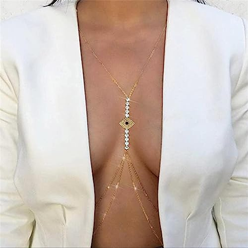 Cadena De Pecho,Cadena De Cuerpo Cristal Cadena De Sujetador Bikini Playa Cadena Corporal Clubes Nocturnos para Mujeres (Dorado)