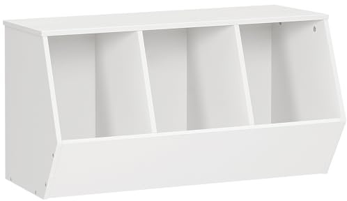 HOOBRO Toy Storage Cubby, Kids Bookshelf, Stackable 3-Bin Toy Storage Cabinet, Bookcase Footboard, Children's Toy Shelf, Hallway, White WT30CW01