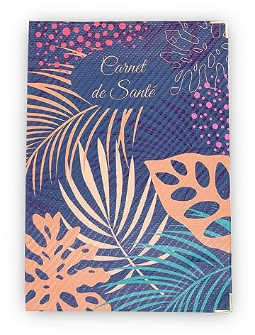 Nemau - Protège Carnet de Santé en Gomme Expansée Texturée – Fabriqué en France - Étui Carnet Bébé Enfant Fille ou Garçon Adulte - Idée Cadeau Naissance - Modèle Tropical Bleu