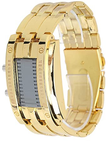LANTRO JS Exquisite Fashion Herren-LED-Armbanduhr Mit Binärer Zeitmodusanzeige, wasserdichte Legierung Für Herren(Gold)