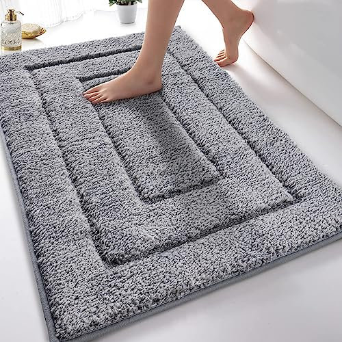 DUNSOO Badezimmerteppich, Badematte rutschfest Waschbar, Weiche Badteppich Wasserabsorbierend Mikrofaser Badvorleger für Dusche,Badewanne und Toilette - Grau