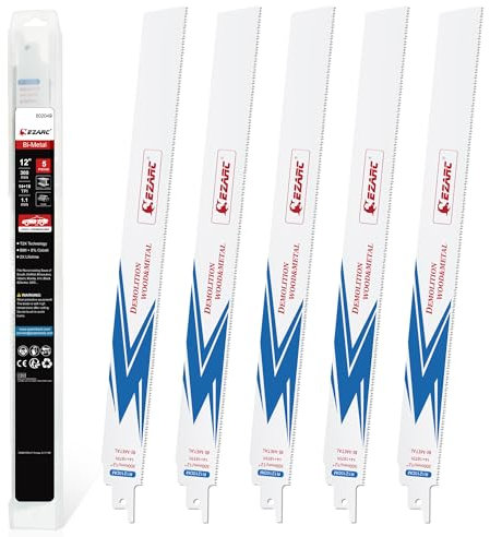 EZARC Hojas de sierra de sable de 5 piezas Hojas de sierra bimetálicas de 300 mm Sierra de sable, 14+18 TPI para corte de metal para acero, accesorios para sierra de sable