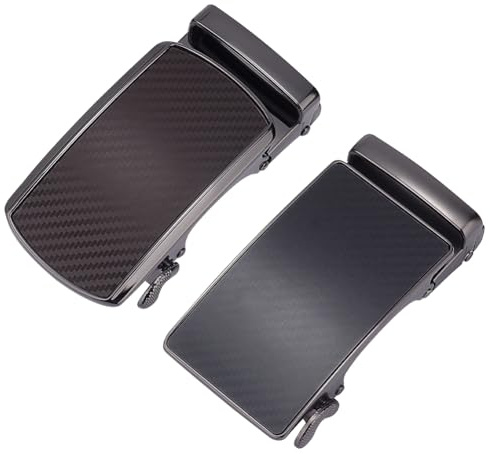 AHANDMAKER Hebilla de liberación rápida para hombre, hebilla de trinquete, hebilla de clic automática, ajustable, cierre de hebilla decorativo para accesorios de cinturón de hombre, Negro y marrón, M