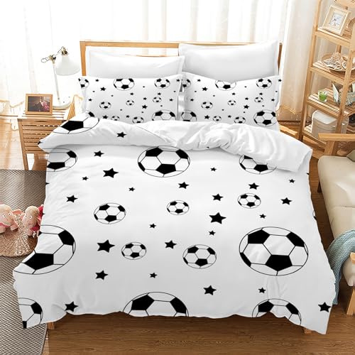 Leleyouzer Copripiumino da Calcio 3D 200×200 cm,Biancheria da Letto con Stampa di Calcio per Ragazzi,in Microfibra con Cerniera e 2 Federe 50 x 75 cm(f1)
