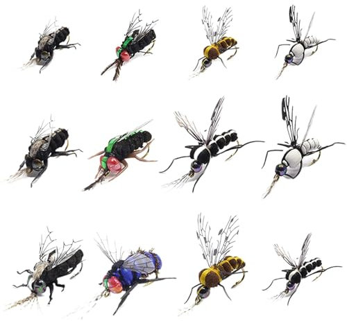Bexdug Bass-Fliegenfischköder, Angelfliegen-Set,Barschköder 12er-Set | Realistischer handgebundener Lachsforellenbarsch-Fliegenköder, Boxen für Barsche im Lieferumfang enthalten