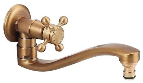 SXWYLZ Badarmatur Waschbecken Antik aus Messing Wasserhahn für ausgussbecken Kaltwasser Wasserhahn für Kaltwasser Wandmontage Schwenkhahn für Spüle