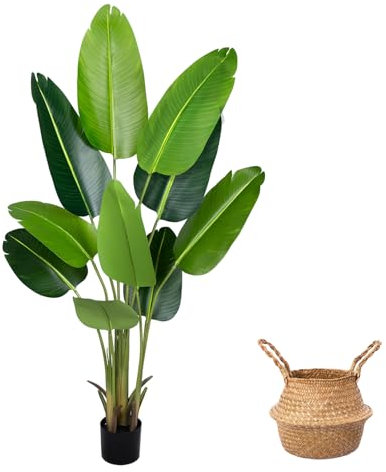 Pianta Artificiale Uccello del Paradiso 160 cm, Palma Tropicale Artificiale con 10 Foglie, Piante Artificiali in Vaso per Decorazione Interni Esterni, Soggiorno, Ufficio, Giardino, Regalo