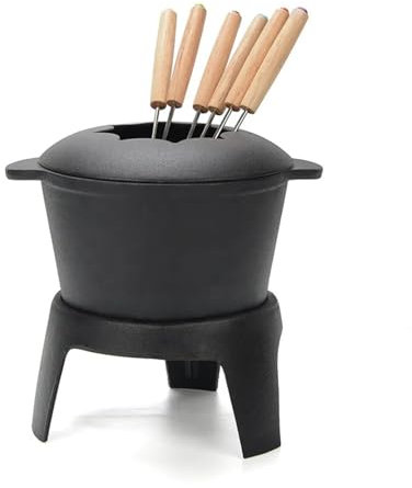 KANLVU Emalj Gjutjärn Chokladfondue Set Soppgryta Ost ChokladSmältningsgryta För Fester, Evenemang, Bröllop Uppsättning Smörvärmare(Black)