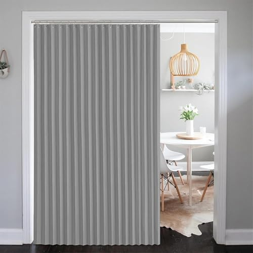 SK Studio Magnetiska vikbara dörrgardiner dragspelsstil garderobsgardiner rumsavdelare veckade draperier med krokar för kontor badrum sovrum dörröppning, 1 panel, grå, B 140 x L 235 cm