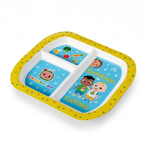 HOX CoComelon Kids Divider Plate – 3‑Section Unbreakable BPA‑Free Plate for 4+ Years Children, Dishwasher Safe Children’s Mealtime Plate with JJ & Friends – 21.5 x 19cm