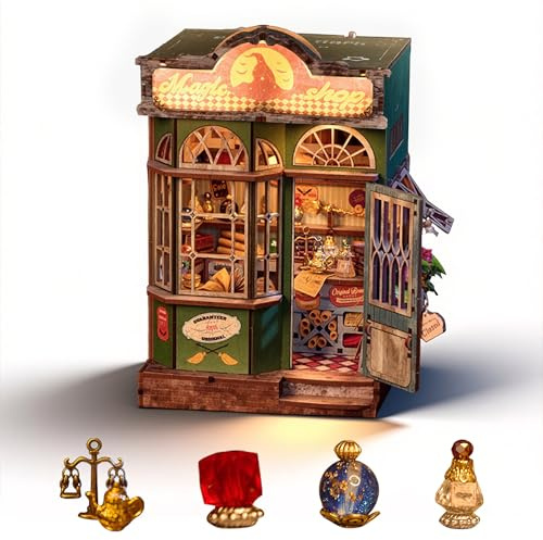 Cuteefun Miniature House Kits for Adults, Magic Book Nook Craft Kit with Touch Lights, DIY Bookshelf Decor, Book Accessories & Adult Crafts Present​​
