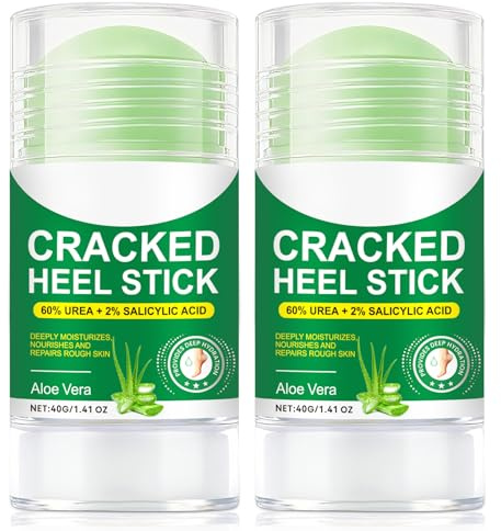 Aloe vera fotvårdspinne med 60 % urea 2-pack – lindring för torra, spruckna hälar med 2 % salicylsyra, fuktgivande balsam för fötterna, hydrering, vegansk, djurförsöksfri