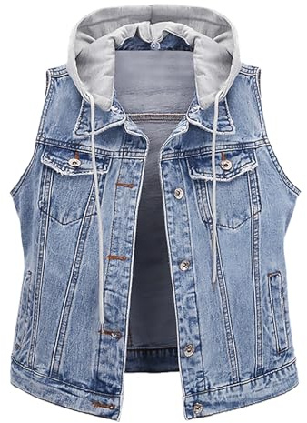 Cocila Gilet En Jean à Capuche Avec Cordon De Serrage Pour Femmes Sans Manches Amovible Duffle Coat Veste Entre Saison Blouson Only Veste Bleu Marine Cowboy Chauffante Doudoune