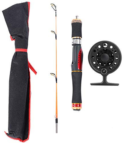 Deukio Ice Fishing Rod and Reel Set Portable Winter Mini Fish Pole Wheel Tackle Lightweight Durable for River Ice Fishing Green Red 55cm 65cm